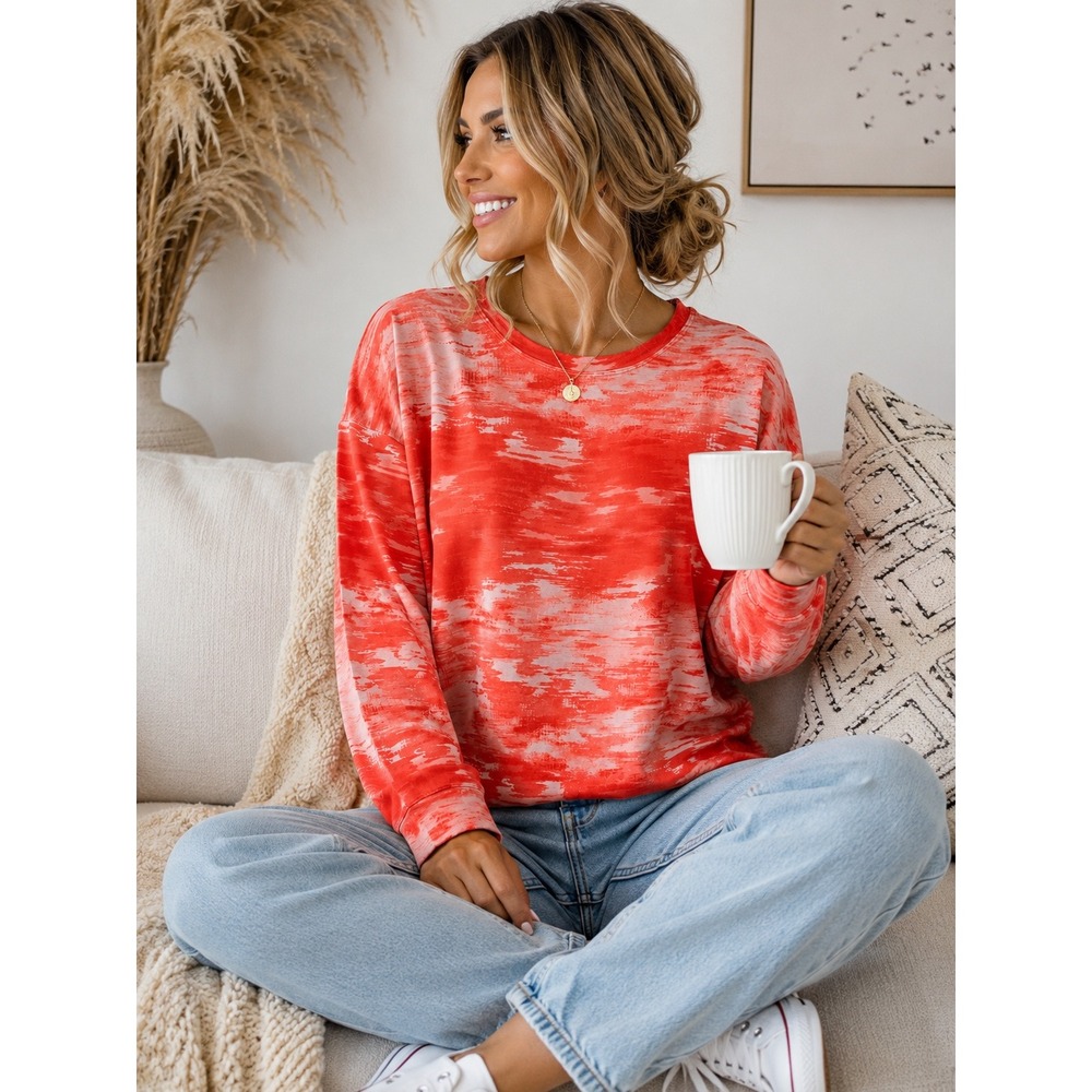 Athleta Coaster Luxe Sweatshirt Womens Med Modal‎ blend Orange Tie Dye Pullover